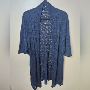 Eileen Fisher Navy 100% Wool Cutout Open Front Long Cardigan Plus 1X Spring